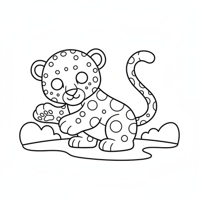 Leopardunge som leker med sin svans