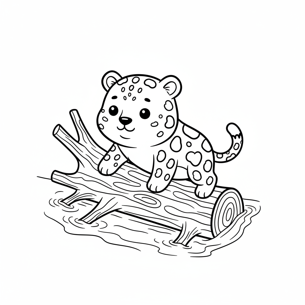 Leopard som balanserar på ett trädstam över en bäck