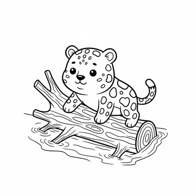 Leopard som balanserar på ett trädstam över en bäck