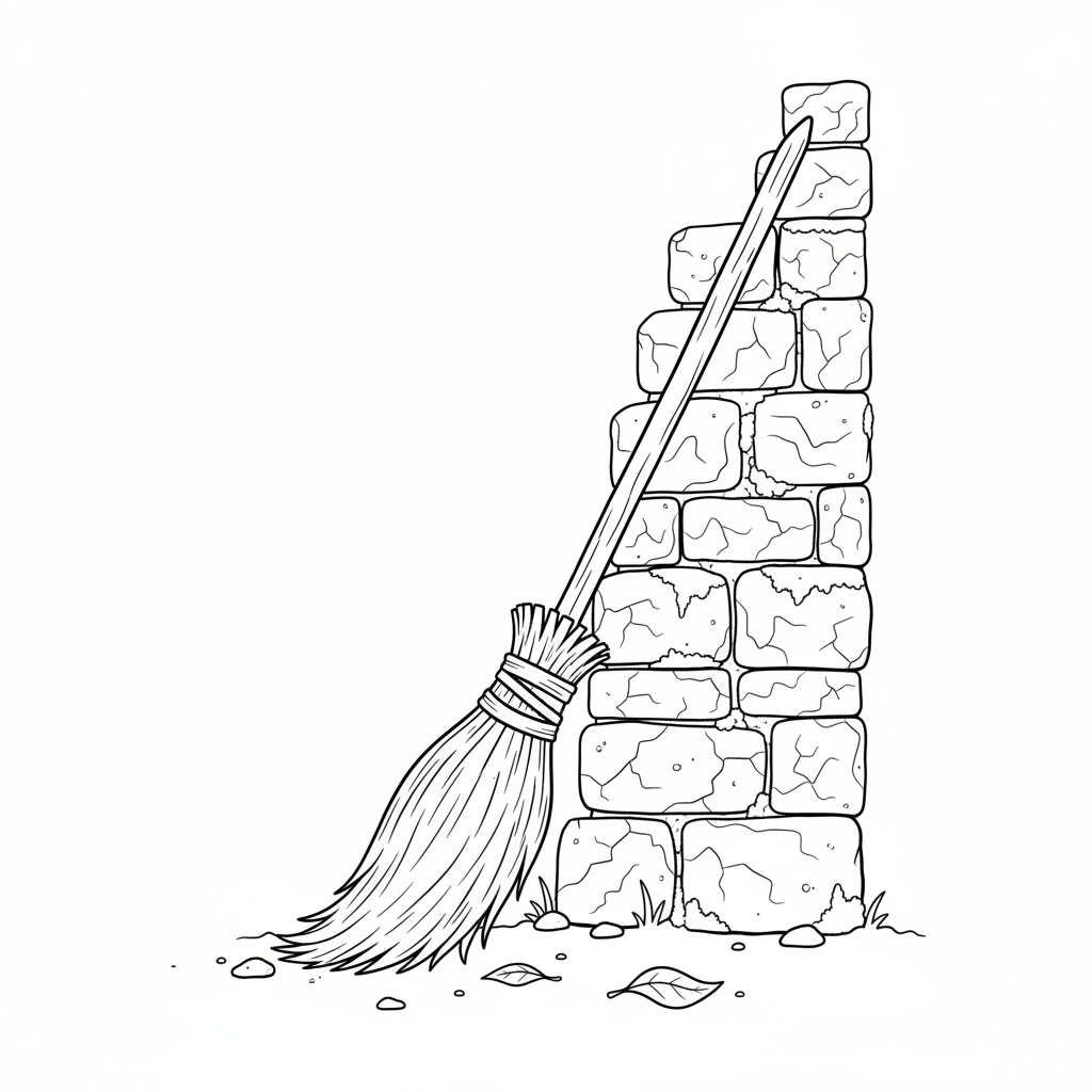 Harry Potter – Nimbus-lik kvast lutad mot stenmur.