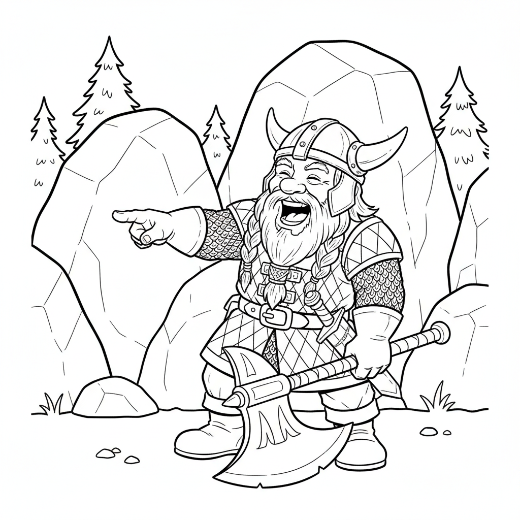 Gimli pekar skrattande med handsken mot vän.