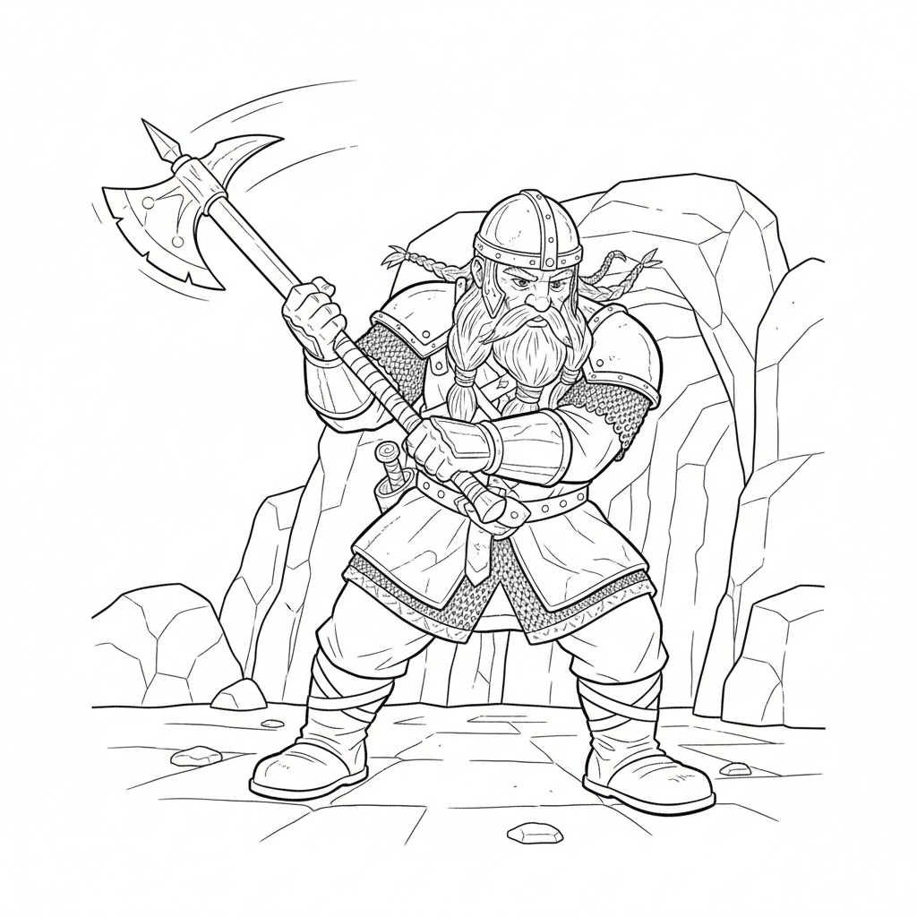 Gimli testar tyngden i yxan med sväng.