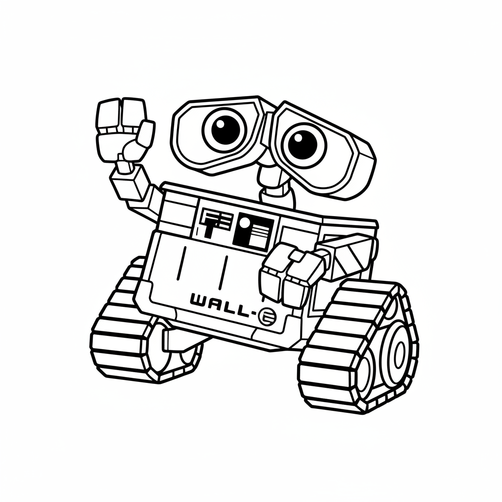 WALL·E vinkar med ena larvfoten, ögon lutar snett.