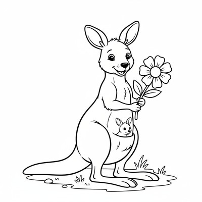 Känguru som håller en blomma