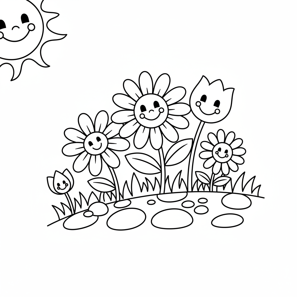 flera fina blommor vid en gräsmatta