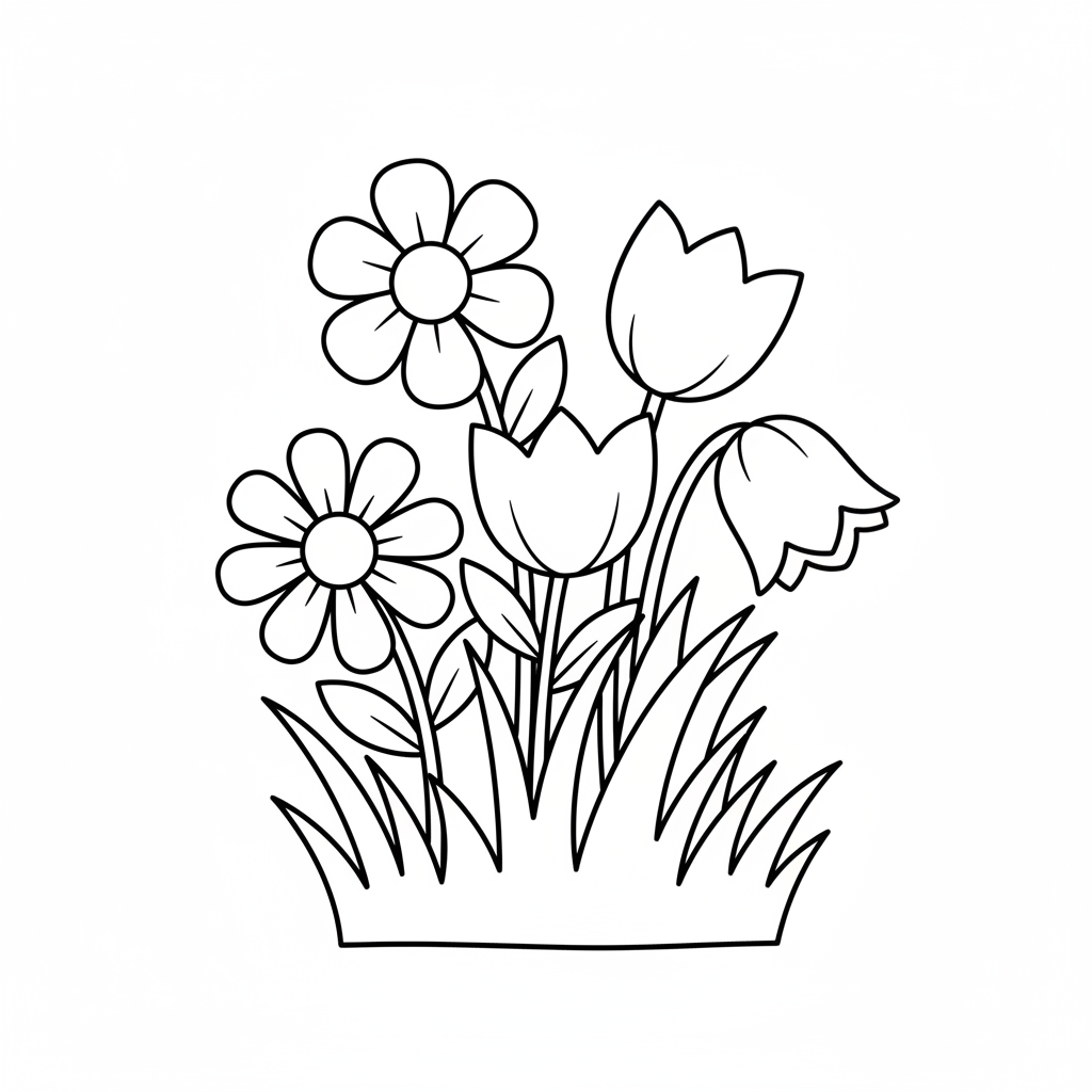 flera fina blommor vid en gräsmatta