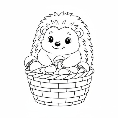 Igelkott som sitter i en korg med svamp