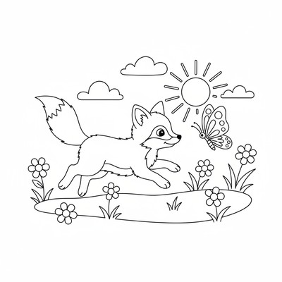 Rävunge som jagar en fjäril