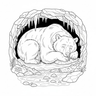 Björn som ligger och sover i en grotta