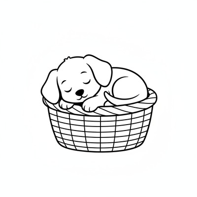 Valp som sover i en korg