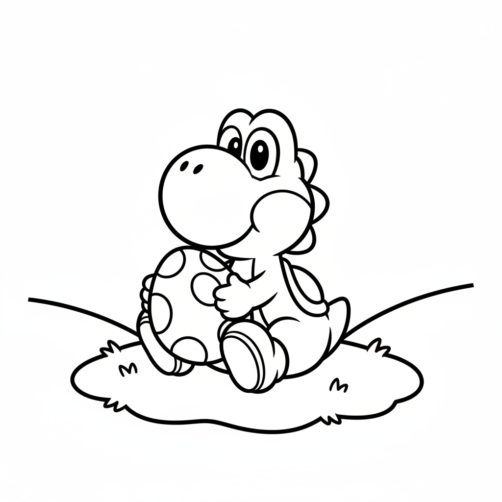 Yoshi och ett Yoshiägg i supermario, inga blommor 