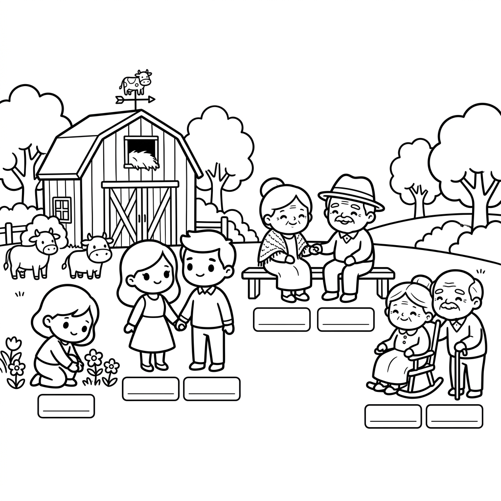 barn mamma pappa mormor morfar farmor farfar gammelfarmor gammelfarfar där man kan skriva deras namn med rader där namnen kan skrivas
