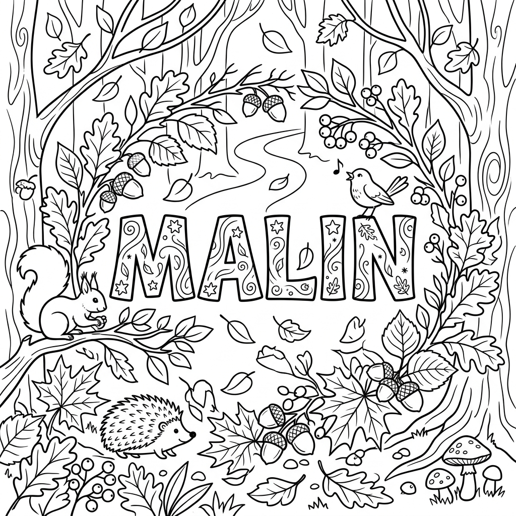 en höstig bilder som det står malin i mitten så man kan måla namnet. UTAnN pumpor och haalloween

