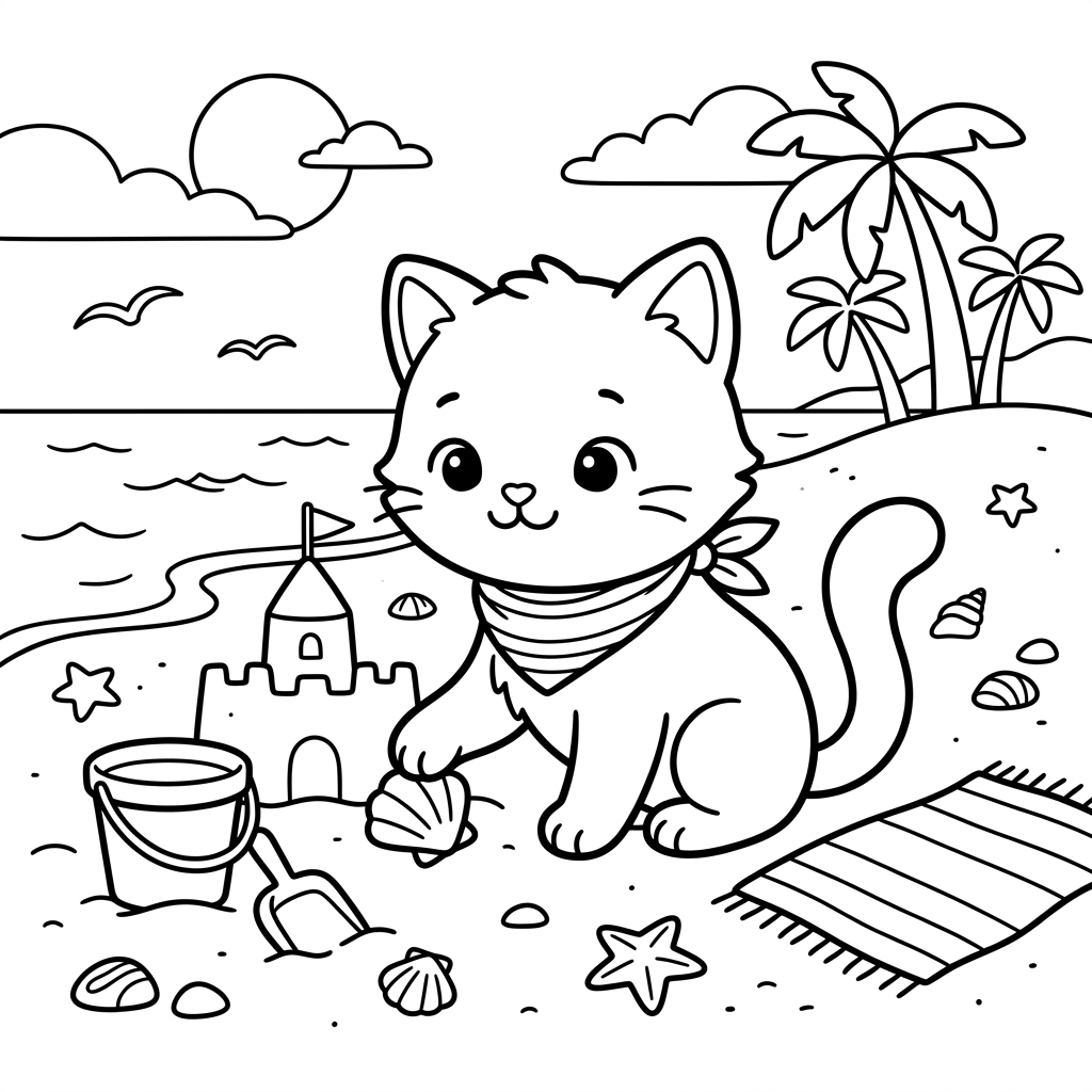 en kattunge på en strand i svartvitt