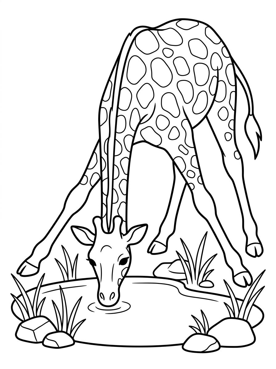 Giraff dricker vid vattenhål