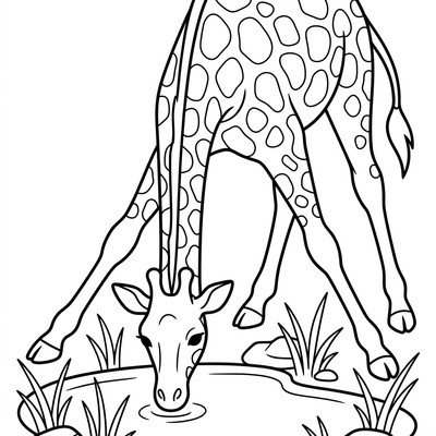 Giraff dricker vid vattenhål