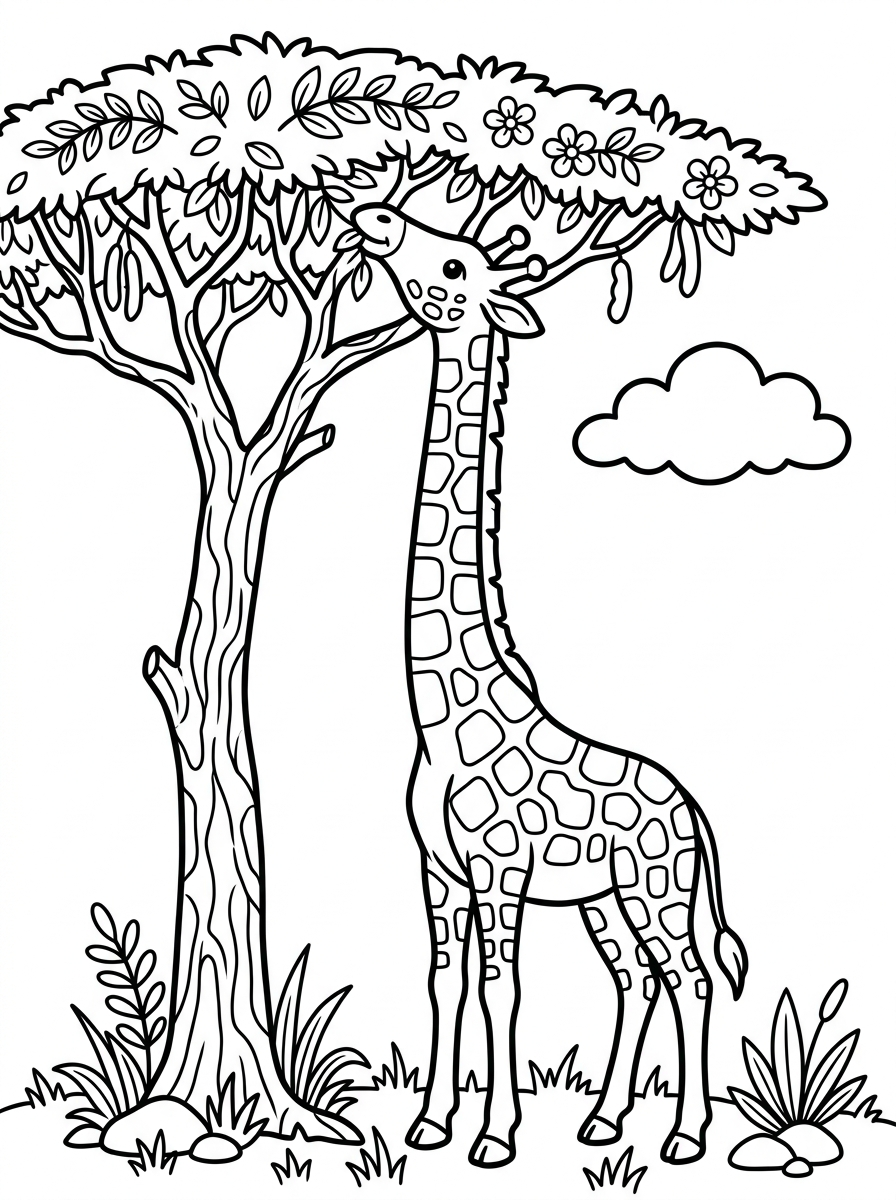 Giraff äter av akacieträd