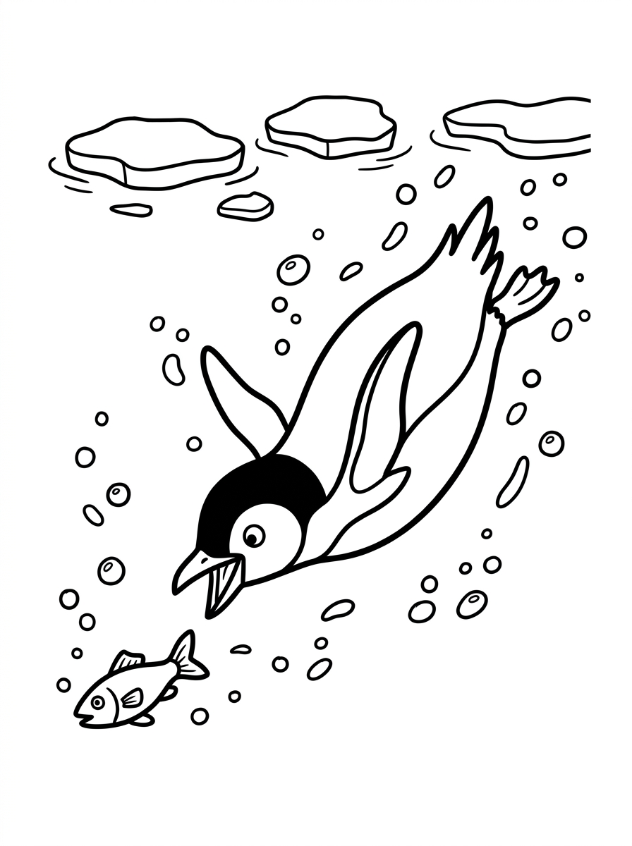 Pingvin dyker efter fisk