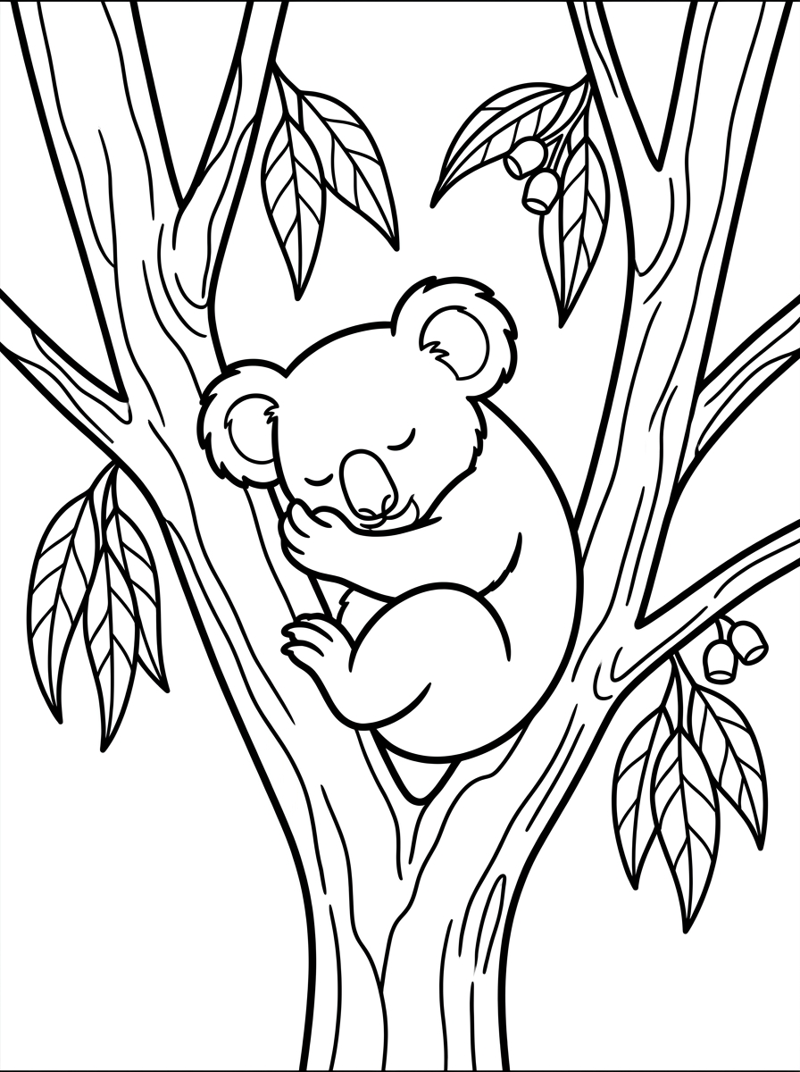 Koala sover i trädgrenar