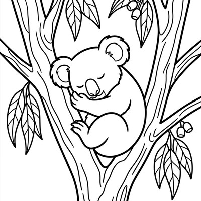 Koala sover i trädgrenar