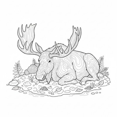 Älg som vilar i mossan