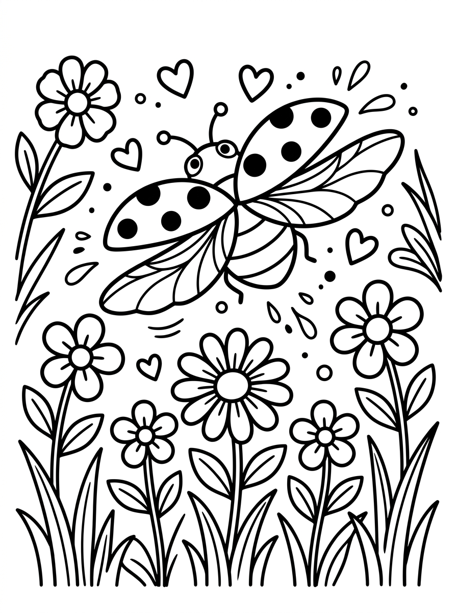Nyckelpiga flyger mellan blommor
