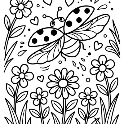 Nyckelpiga flyger mellan blommor
