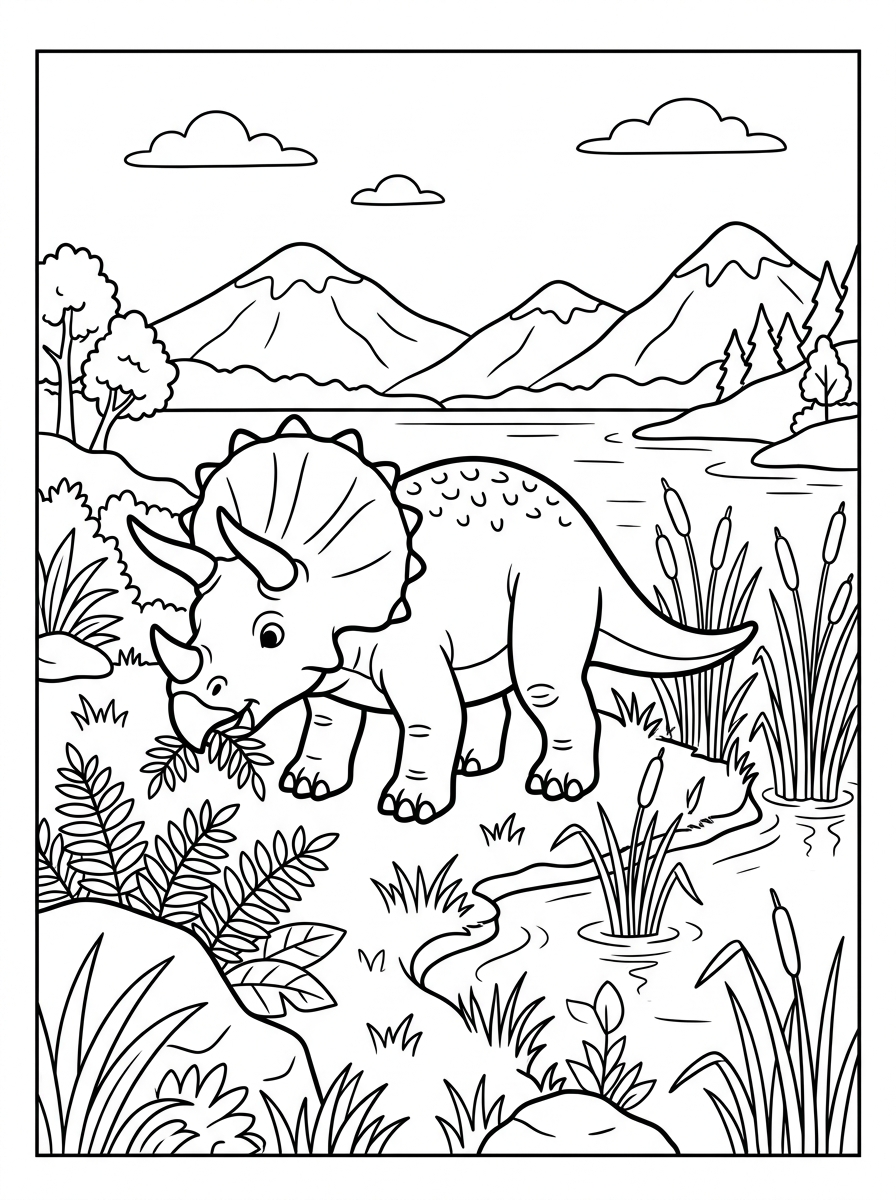 Triceratops betar vid sjön