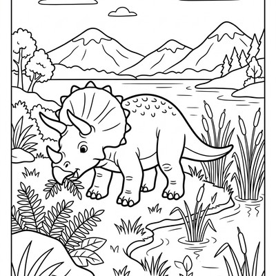 Triceratops betar vid sjön