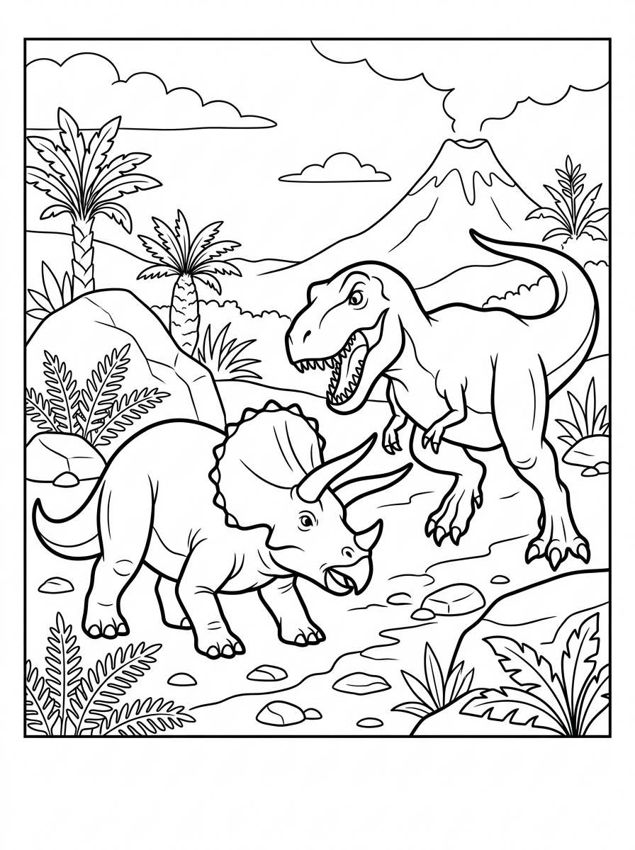 Triceratops kämpar mot T-rex
