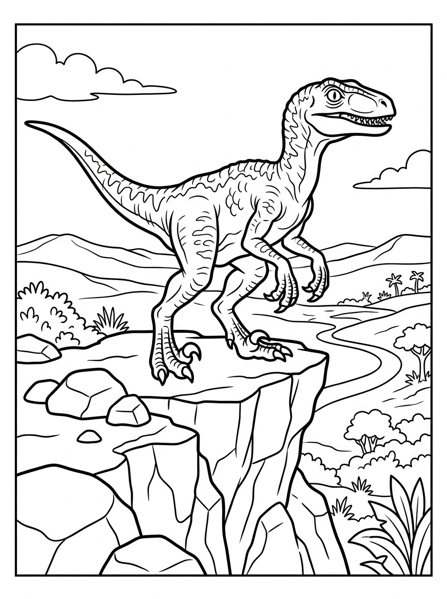 Velociraptor spejar från klippa