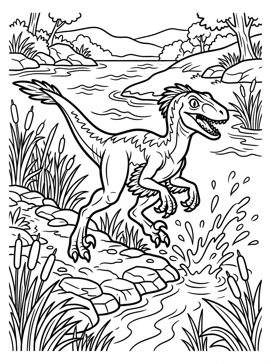 Velociraptor springer längs floden