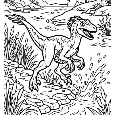 Velociraptor springer längs floden