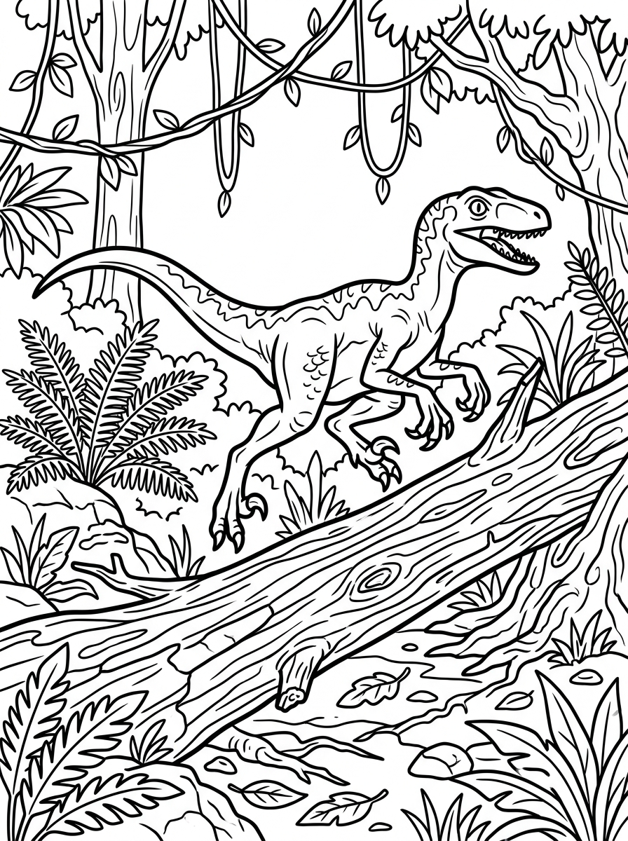 Velociraptor hoppar över trädstam