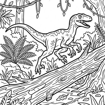 Velociraptor hoppar över trädstam