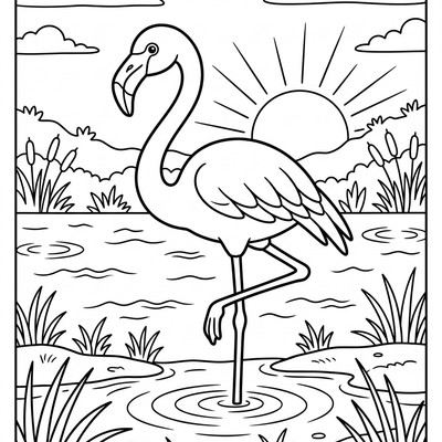 Flamingo i lagunen vid solnedgång
