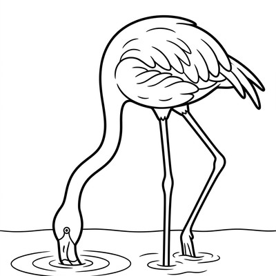 Flamingo äter med huvudet i vattnet