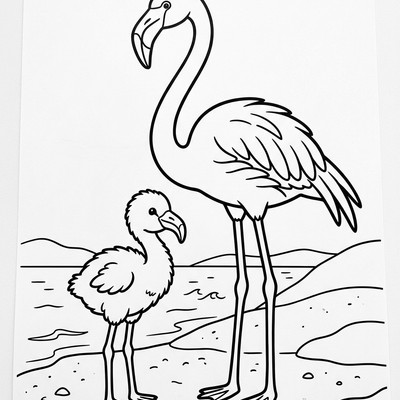 Flamingounge bredvid förälder