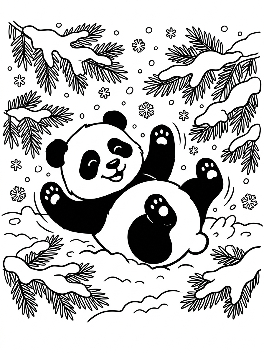 Panda leker i snön