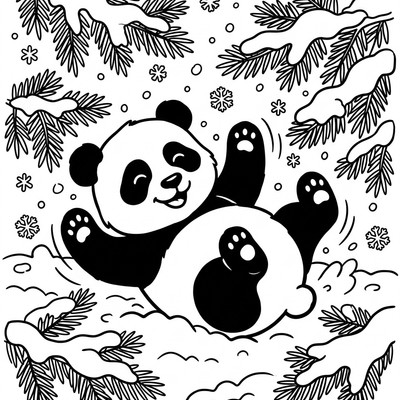 Panda leker i snön