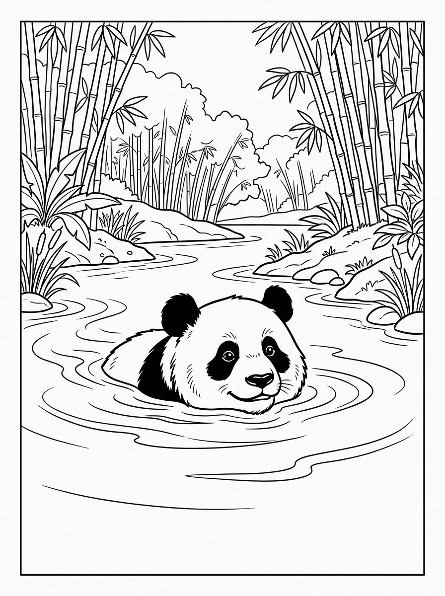 Panda simmar i ån