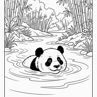 Panda simmar i ån