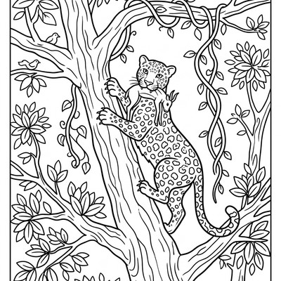 Leopard klättrar med byte i träd