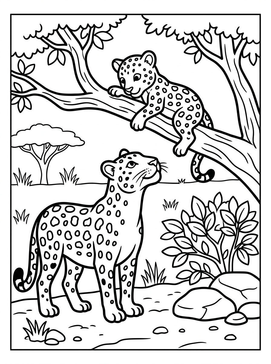 Leopardunge lär sig klättra