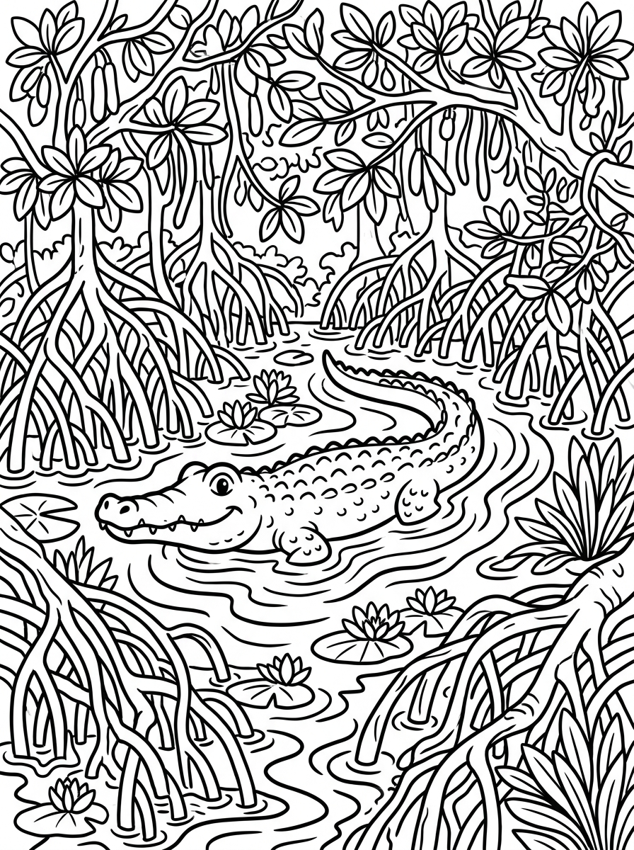 Krokodil i mangroveskogen