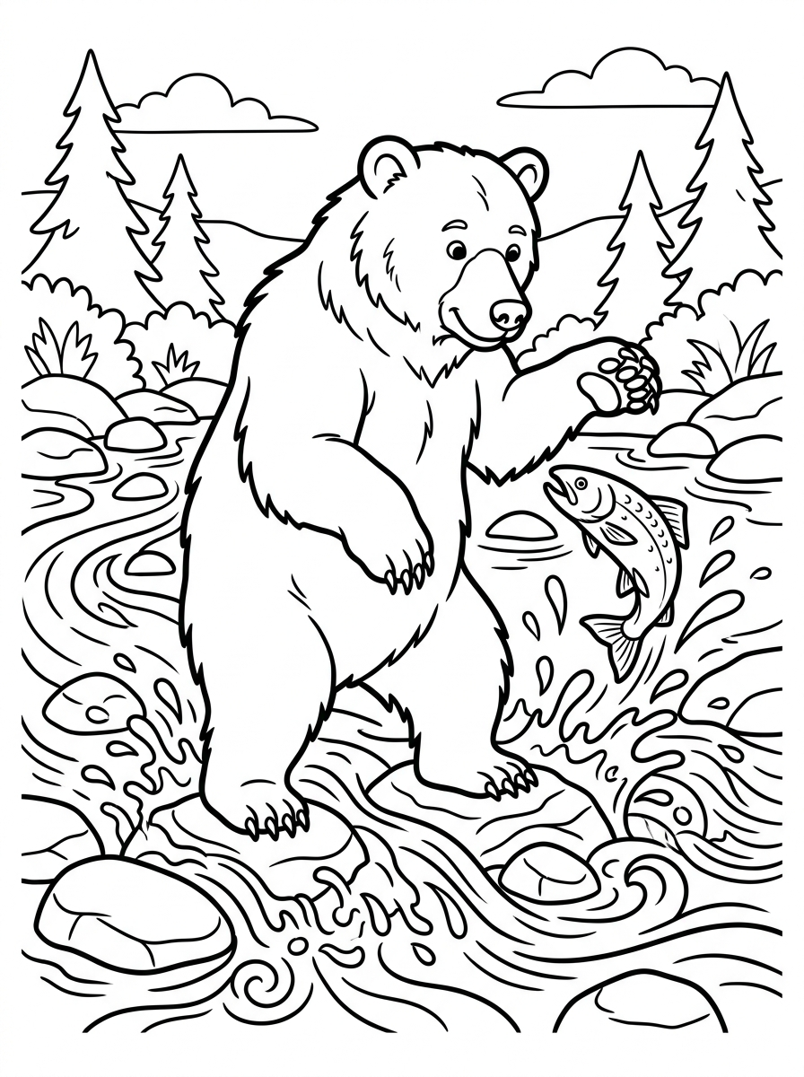 Björn fiskar lax i älven