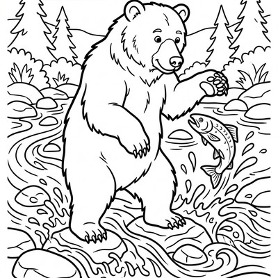 Björn fiskar lax i älven