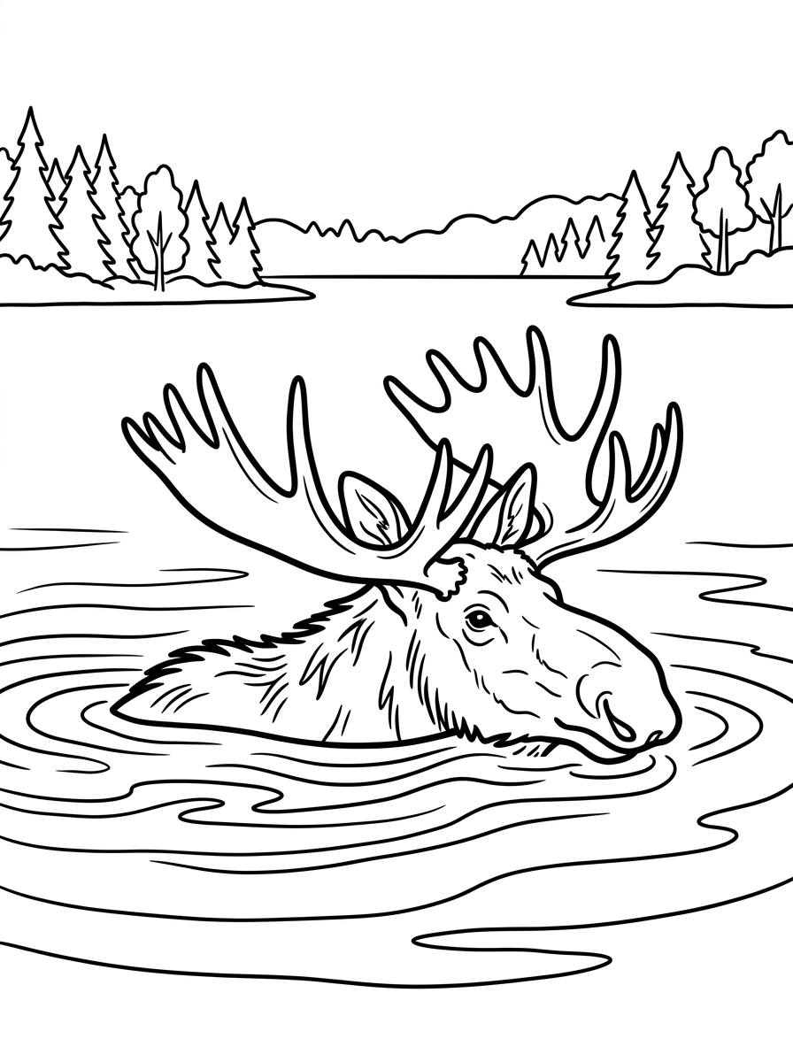 Älg simmar över sjön