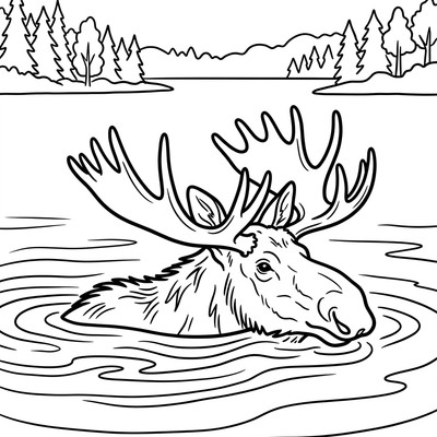 Älg simmar över sjön