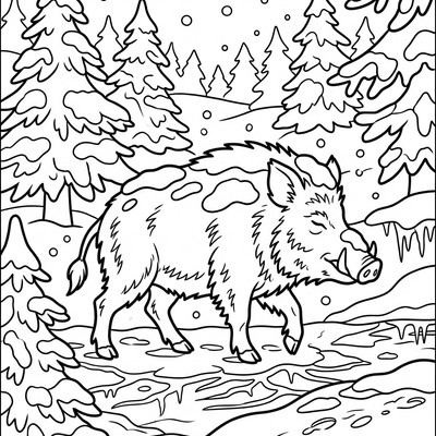 Vildsvin i vintersnön